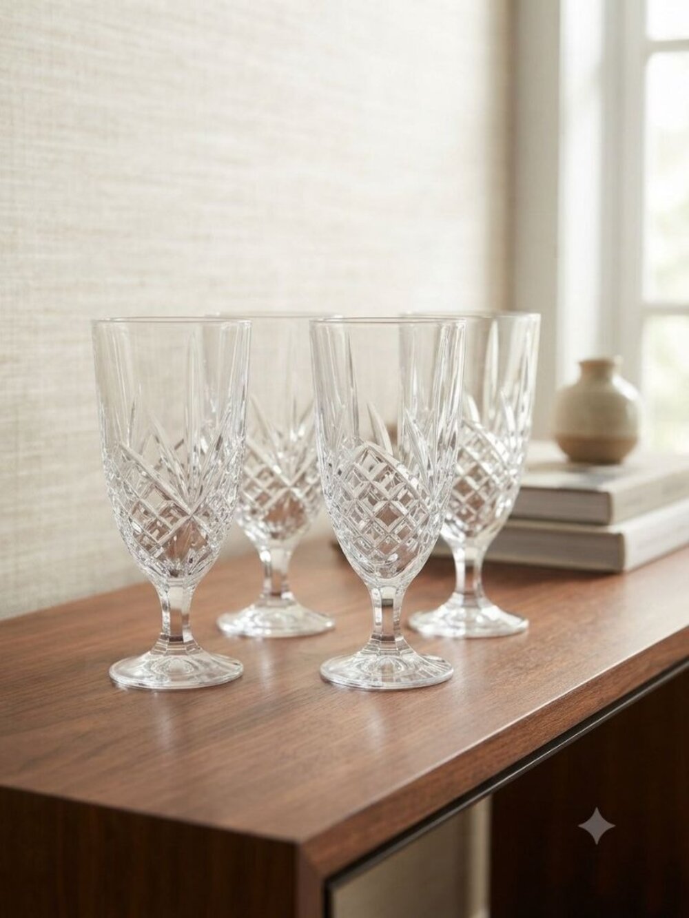 Vintage Shannon by Godinger Dublin Pattern Crystal Water Glasses Set of 4